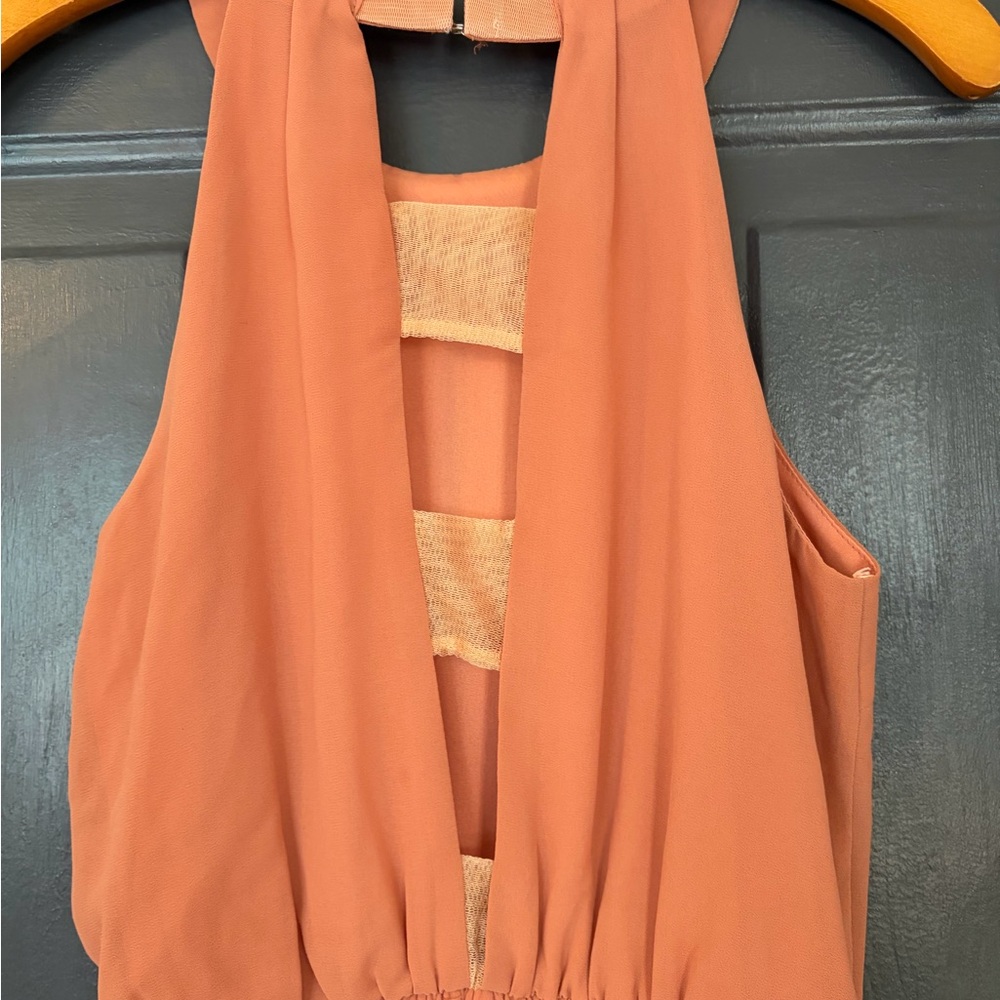 Doe & Rae Salmon High-Low Halter Dress - Picture 3 of 11